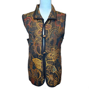 Vintage Anu Tapestry Embroidered Floral Vest Large Rich Autumn Colors